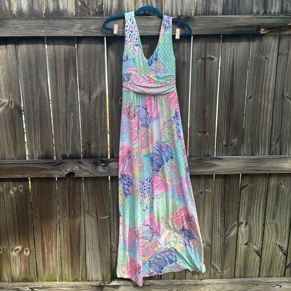Lilly Pulitzer SLOANE MAXI DRESS Roar Of The Seas Multi Floral Coral Sz XS - Picture 4 of 6
